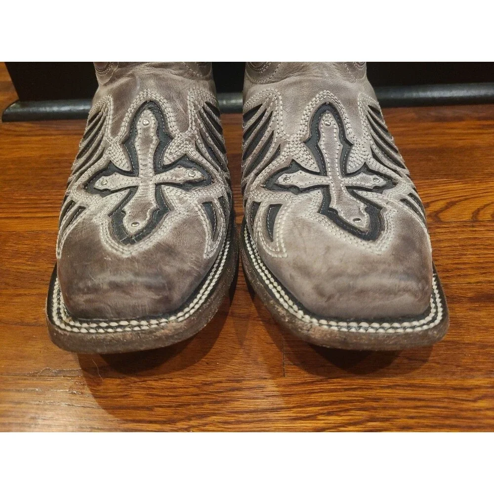 JB Dillon Reserve Buttercup Womens 11C Taupe White Western Leather Boots JBR6078